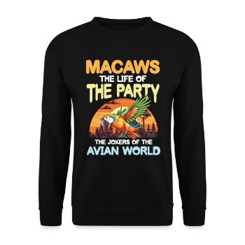 Macaws The Life of the Party Jokers Avian Wolrd - Unisex Pullover - Schwarz - Vorne - Alina (178cm) & Michal (187cm)