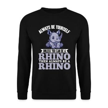 Funny Rhino Rhinoceros Animal Always Be Yourself - Unisex Sweatshirt - black - Front - Alina (178cm) & Michal (187cm)
