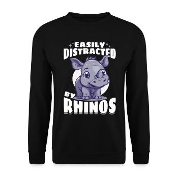 Rhinozeros Animal Easily Distracted By Rhinos - Unisex Pullover - Schwarz - Vorne - Alina (178cm) & Michal (187cm)