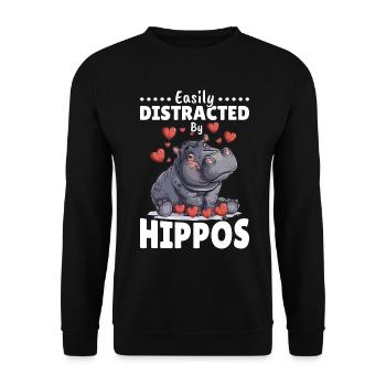 Hippo Hippopotamus Animal Easily Distracted By - Unisex Sweatshirt - black - Front - Alina (178cm) & Michal (187cm)