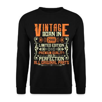 2018 Jahrgang 2018 - Baujahr 2018 Geburtstag 2018 - Unisex Pullover - Schwarz - Vorne - Alina (178cm) & Michal (187cm)