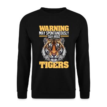 Funny Tiger Animal Warning May Spontaneously - Unisex Sweatshirt - black - Front - Alina (178cm) & Michal (187cm)
