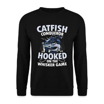 Catfish Conqueror Hooked On The Whisker Game - Unisex Pullover - Schwarz - Vorne - Alina (178cm) & Michal (187cm)