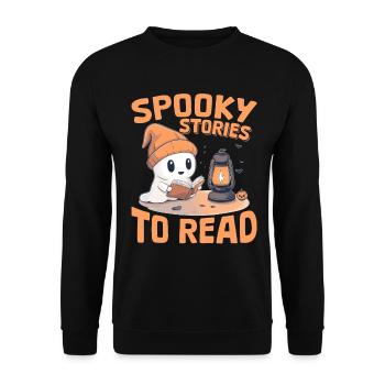 Funny Teacher Halloween Ghost Reading Book - Unisex Pullover - Schwarz - Vorne - Alina (178cm) & Michal (187cm)