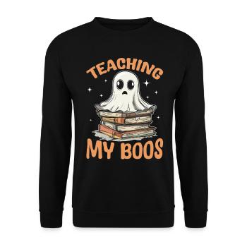 Funny Teacher Halloween Ghost Reading Book - Unisex Pullover - Schwarz - Vorne - Alina (178cm) & Michal (187cm)