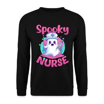 Funny Nurse Halloween Ghost Spooky Nurse - Unisex Sweatshirt - black - Front - Alina (178cm) & Michal (187cm)