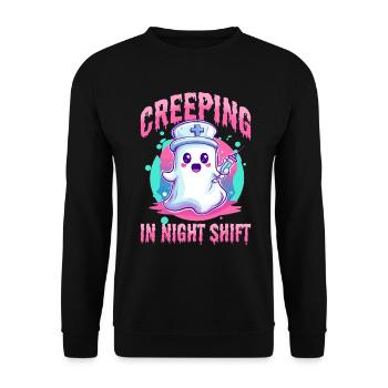 Nurse Halloween Ghost Creeping in Night Shift - Unisex Sweatshirt - black - Front - Alina (178cm) & Michal (187cm)