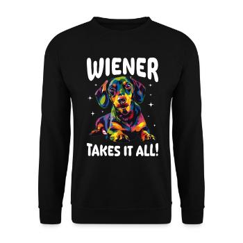Dachshund Doxie Wiener Dog Wiener takes it all! - Unisex Sweatshirt - black - Front - Alina (178cm) & Michal (187cm)