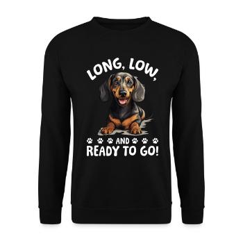 Teckel Doxie Wiener Chien Long, bas - Sweat-shirt Unisexe - noir - Devant - Alina (178cm) & Michal (187cm)