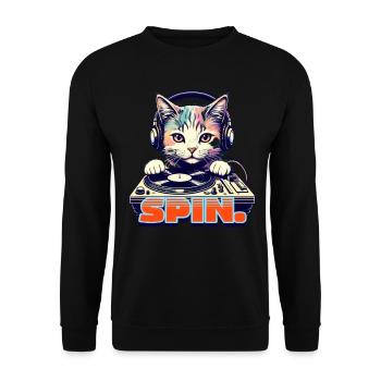 Süßes DJ Kätzchen Schallplattenspieler Retro Style - Unisex Pullover - Schwarz - Vorne - Alina (178cm) & Michal (187cm)