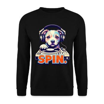 Cute Dog DJ 90s Retro Disco Style - Unisex Sweatshirt - black - Front - Alina (178cm) & Michal (187cm)