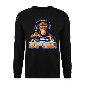 Funny Monkey DJ 90s Retro Disco Style - Unisex Sweatshirt - black - Front - Alina (178cm) & Michal (187cm)