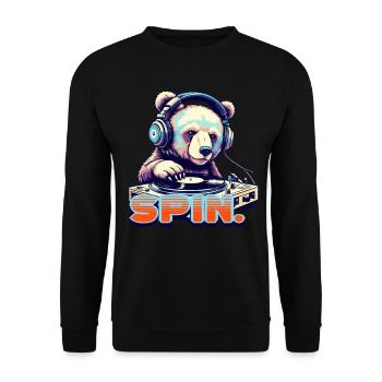 Funny Bear DJ 90s Retro Disco Style - Unisex Sweatshirt - black - Front - Alina (178cm) & Michal (187cm)