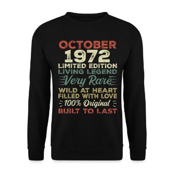 1972 Oktober 1972 Geburtstag Oktober 1972 Original - Unisex Pullover - Schwarz - Vorne - Alina (178cm) & Michal (187cm)