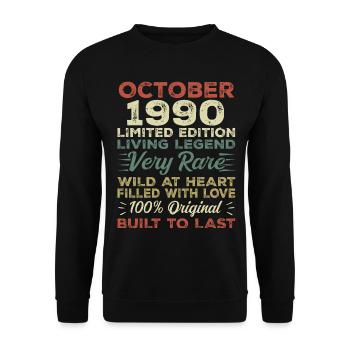 1990 Oktober 1990 Geburtstag Oktober 1990 Original - Unisex Pullover - Schwarz - Vorne - Alina (178cm) & Michal (187cm)