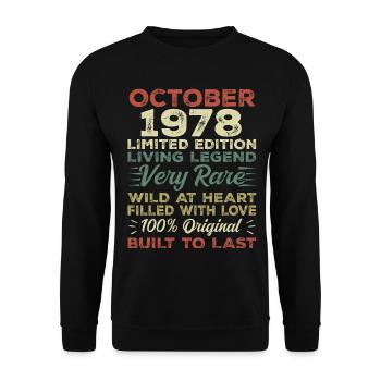 1978 Oktober 1978 Geburtstag Oktober 1978 Original - Unisex Pullover - Schwarz - Vorne - Alina (178cm) & Michal (187cm)