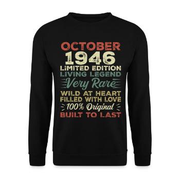 1946 Oktober 1946 Geburtstag Oktober 1946 Original - Unisex Pullover - Schwarz - Vorne - Alina (178cm) & Michal (187cm)