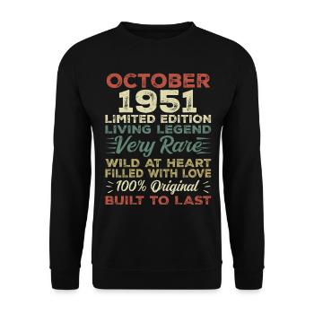 1951 Oktober 1951 Geburtstag Oktober 1951 Original - Unisex Pullover - Schwarz - Vorne - Alina (178cm) & Michal (187cm)
