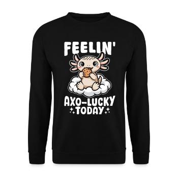 Drôle Axolotl Kawaii se sentant Axo-chanceux aujourd’hui - Sweat-shirt Unisexe - noir - Devant - Alina (178cm) & Michal (187cm)