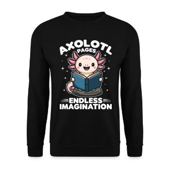 Funny Axolotl Books Kawaii Axolotl Pages - Unisex Pullover - Schwarz - Vorne - Alina (178cm) & Michal (187cm)