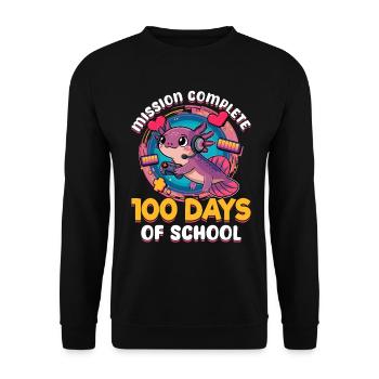 Gamer Axolotl Kawaii 100 Days of School - Unisex Pullover - Schwarz - Vorne - Alina (178cm) & Michal (187cm)
