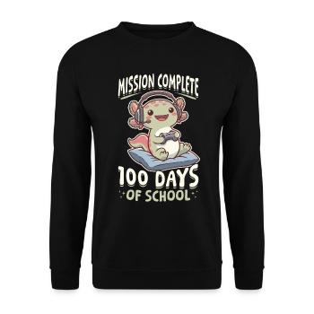 Gamer Axolotl Kawaii 100 Days of School - Unisex Pullover - Schwarz - Vorne - Alina (178cm) & Michal (187cm)