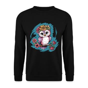Niedliche Eule Vogel Federn Blumen für einen - Unisex Pullover - Schwarz - Vorne - Alina (178cm) & Michal (187cm)