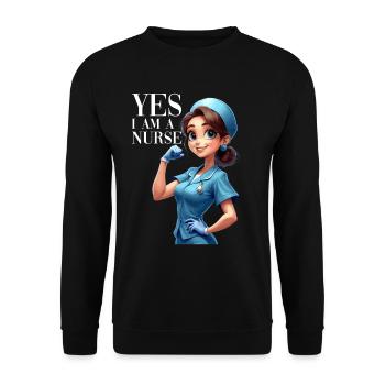 Lustige Krankenschwester mit Humor - Unisex Pullover - Schwarz - Vorne - Alina (178cm) & Michal (187cm)