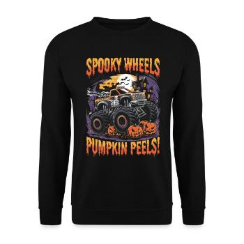 Monster Truck Halloween Spooky Wheels Pumpkin Peel - Unisex Sweatshirt - black - Front - Alina (178cm) & Michal (187cm)