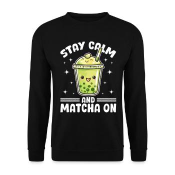 Matcha Green Bubble Tea Latte Boba Stay Calm - Unisex Pullover - Schwarz - Vorne - Alina (178cm) & Michal (187cm)