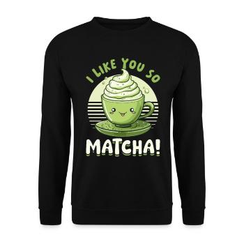 Matcha Green Latte Boba I Like You So Matcha! - Unisex Pullover - Schwarz - Vorne - Alina (178cm) & Michal (187cm)