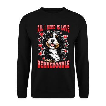 Dog Breed All I Need Is Love and a Bernedoodle - Unisex Pullover - Schwarz - Vorne - Alina (178cm) & Michal (187cm)