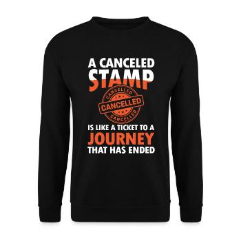 Lustige Briefmarken Briefmarkensammlung Humor - Unisex Pullover - Schwarz - Vorne - Alina (178cm) & Michal (187cm)
