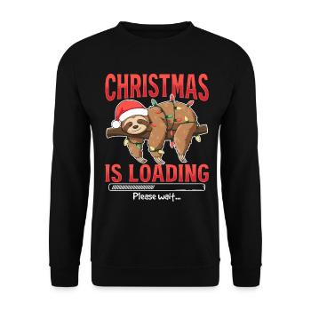 Sloth Animal Christmas is loading please wait - Unisex Pullover - Schwarz - Vorne - Alina (178cm) & Michal (187cm)