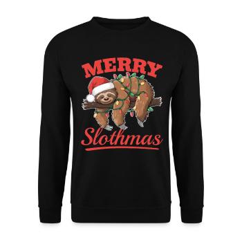 Sloth Christmas Animal Merry Slothmas - Unisex Pullover - Schwarz - Vorne - Alina (178cm) & Michal (187cm)