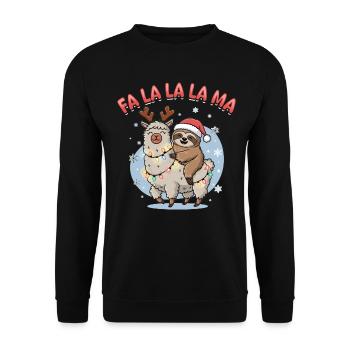 Sloth Llama Christmas Animal Fa La La La La Ma - Unisex Sweatshirt - black - Front - Alina (178cm) & Michal (187cm)