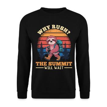 Sloth Hiking Mountains Why rush? - Unisex Pullover - Schwarz - Vorne - Alina (178cm) & Michal (187cm)