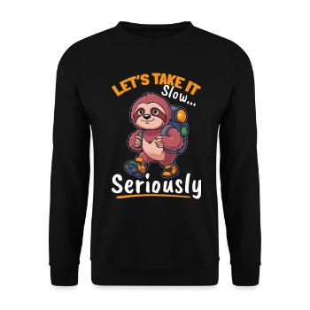 Sloth Hiking Mountains Lets take it slow - Unisex Sweatshirt - black - Front - Alina (178cm) & Michal (187cm)