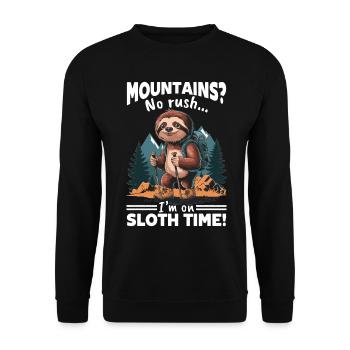 Sloth Hiking Mountains Mountains? No rush - Unisex Sweatshirt - black - Front - Alina (178cm) & Michal (187cm)