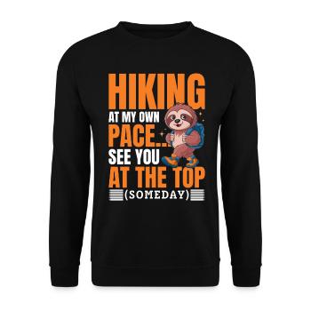 Sloth Hiking Mountains Hiking at my own pace - Unisex Sweatshirt - black - Front - Alina (178cm) & Michal (187cm)