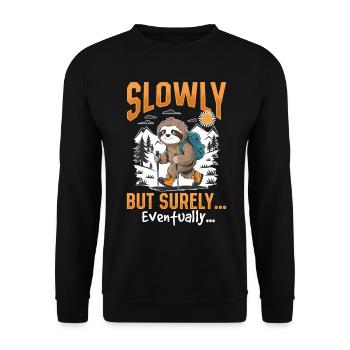 Sloth Hiking Mountains Slowly but surely - Unisex Pullover - Schwarz - Vorne - Alina (178cm) & Michal (187cm)