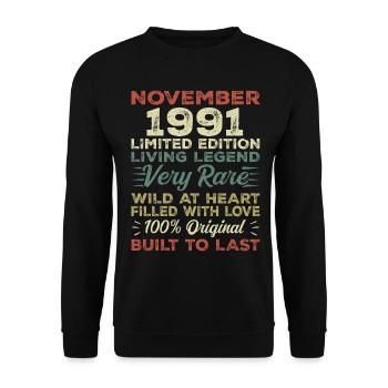 Légende Depuis Novembre 1991 Millésime Novembre 1991 - Sweat-shirt Unisexe - noir - Devant - Alina (178cm) & Michal (187cm)