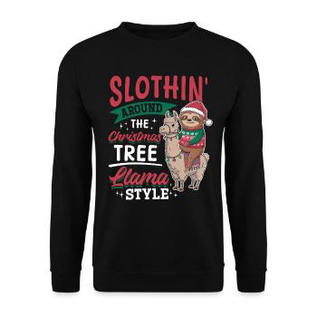 Sloth Llama Christmas Slothin' around the - Unisex Sweatshirt - black - Front - Alina (178cm) & Michal (187cm)