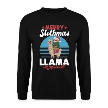 Sloth Llama Christmas Merry Sloth-mas - Unisex Pullover - Schwarz - Vorne - Alina (178cm) & Michal (187cm)