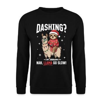 Sloth Llama Christmas Dashing? No, llama go slow! - Unisex Sweatshirt - black - Front - Alina (178cm) & Michal (187cm)