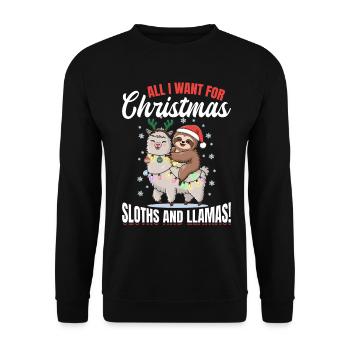 Sloth Llama Christmas All I want for Christmas - Unisex Sweatshirt - black - Front - Alina (178cm) & Michal (187cm)