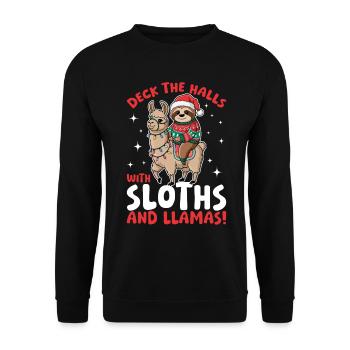 Sloth Llama Christmas Deck the halls with - Unisex Sweatshirt - black - Front - Alina (178cm) & Michal (187cm)