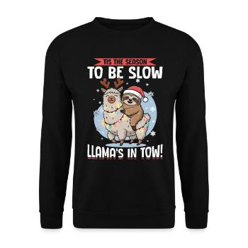 Sloth Llama Christmas Tis the season to be slow - Unisex Pullover - Schwarz - Vorne - Alina (178cm) & Michal (187cm)