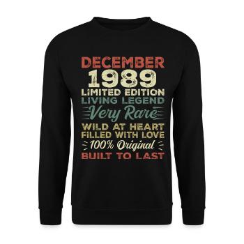 Dezember 1989 - Geburtstag Dezember 1989 Jahr - Unisex Pullover - Schwarz - Vorne - Alina (178cm) & Michal (187cm)