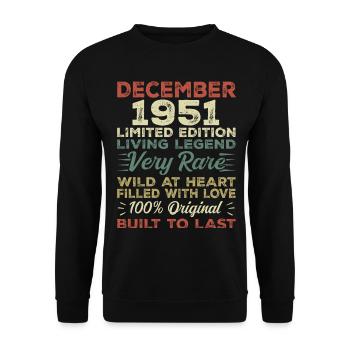 Dezember 1951 - Geburtstag Dezember 1951 Jahr - Unisex Pullover - Schwarz - Vorne - Alina (178cm) & Michal (187cm)